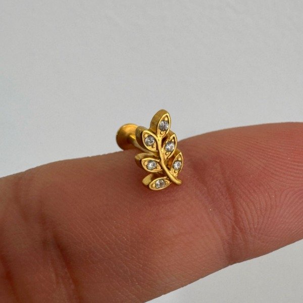 Producto - PIERCING DORADO ROSCA INTERNA RAMITA CON BRILLOS