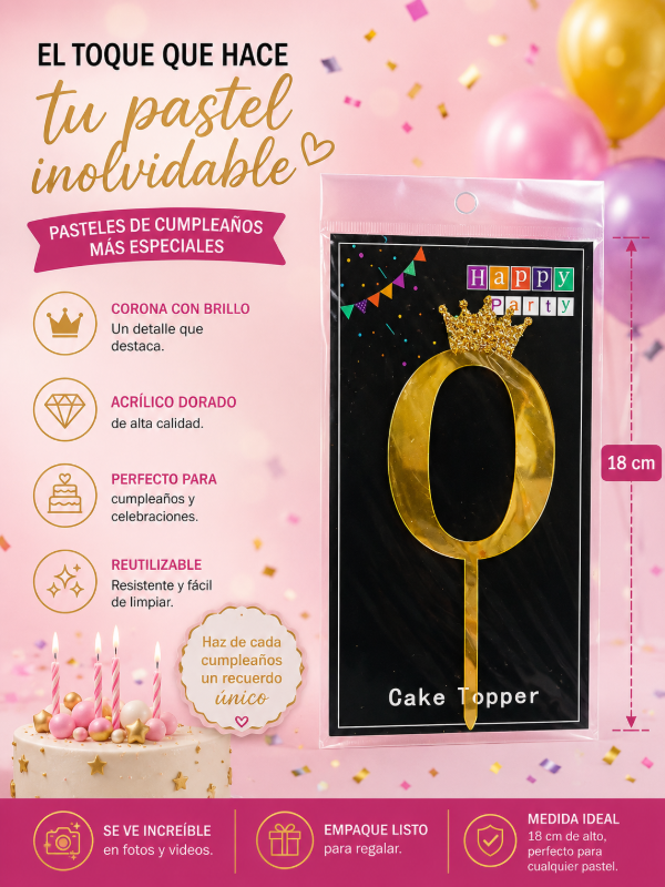Producto - Topper numero con corona 0 dorado