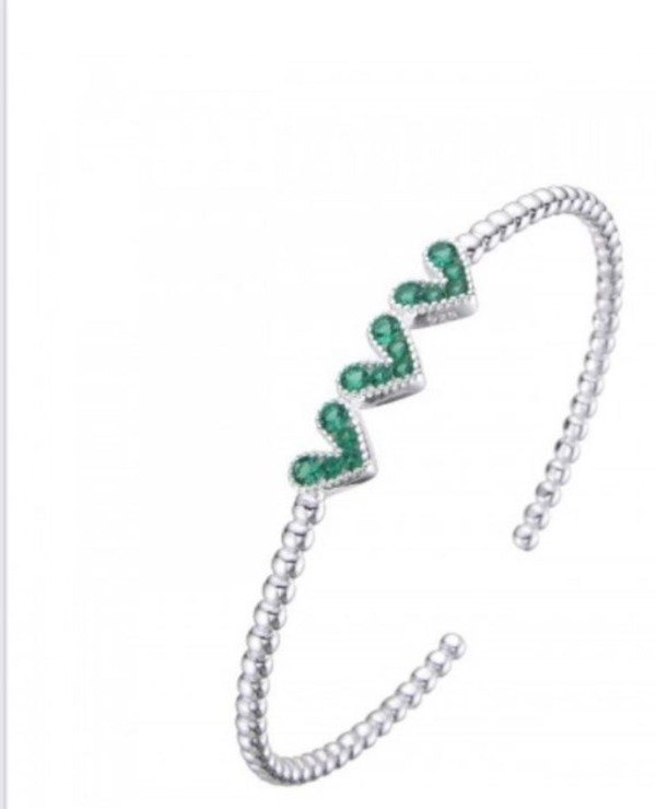 Producto - ESCLAVA CORAZON  CON PIEDRA VERDE PLATA 925