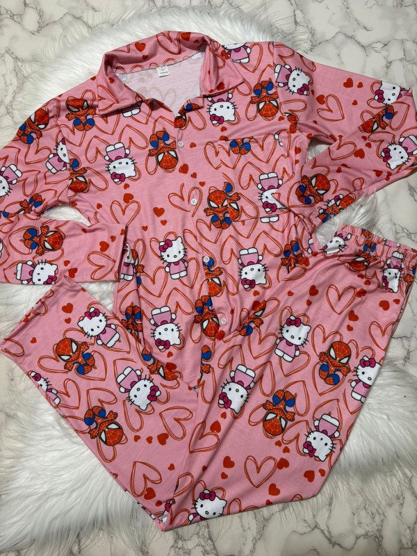 Producto - Camisero lycra manga larga - Kitty Y Spiderman Rosa