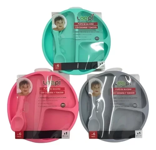 Producto - PLATO DE SILICONA + CUBIERTOS LOOPI