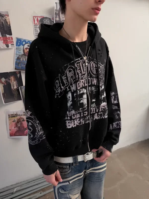 Producto - BURNED ZIP HOODIE BLACK - 3