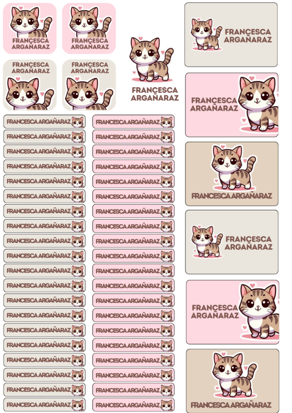 Producto - Gatito Etiqueta escolares Personalizadas Aprueba de agua plancha A4