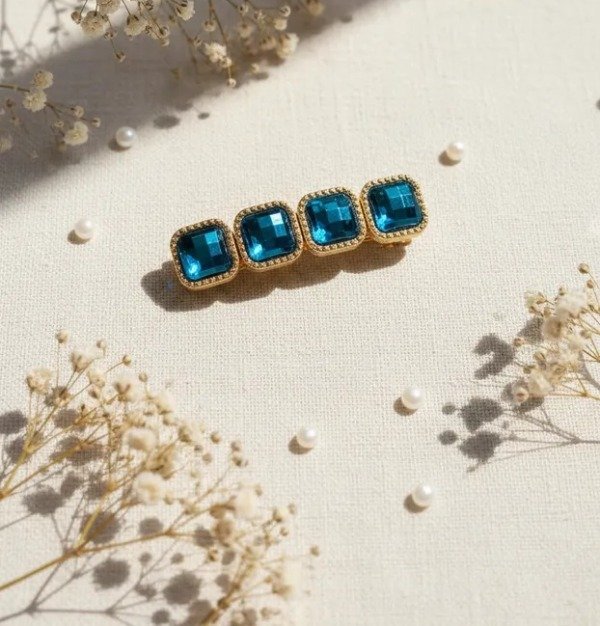 Producto - Hebilla Cuadrados Azul Brillante 6 cm Con Pinza