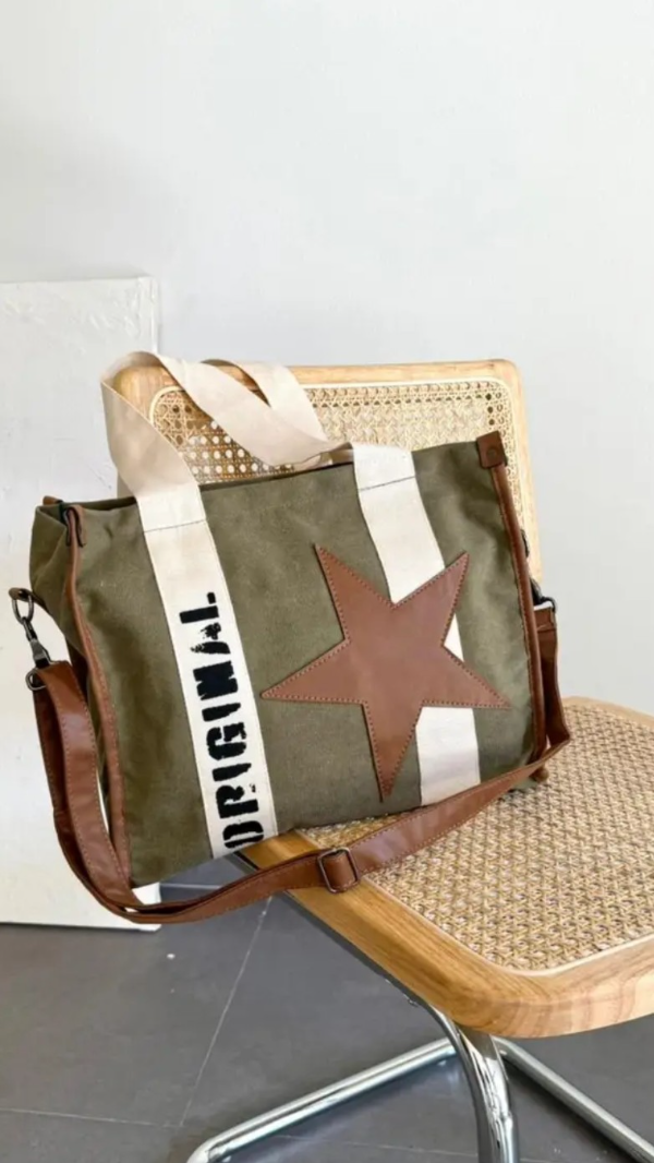 Producto - Bolso verde militar con detalles en cuero