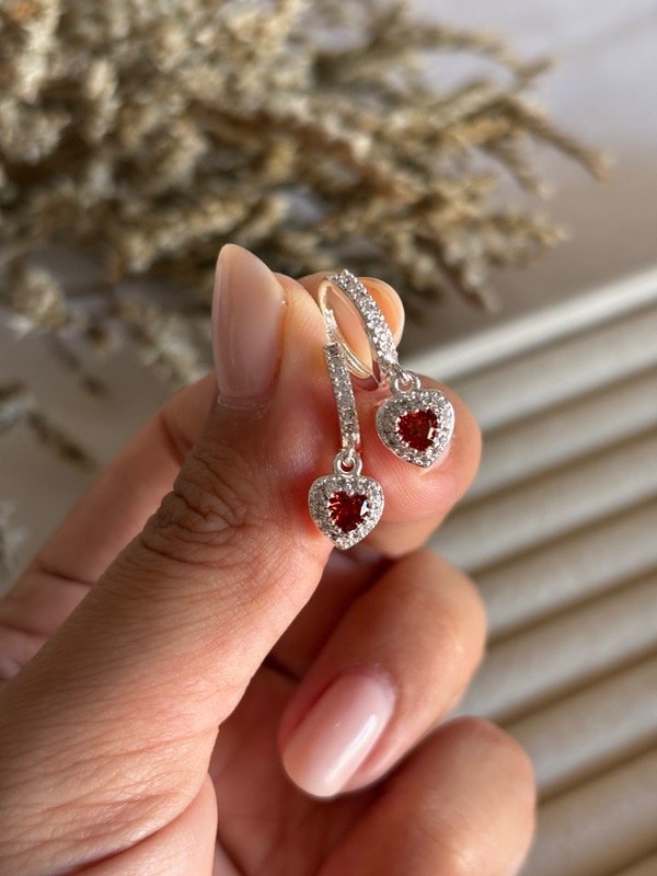 Producto - Argollitas cristales corazón rojo