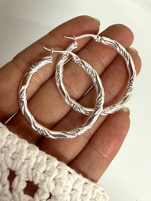 Producto - AB1565 Aros argollas labradas 4 cm acero blanco