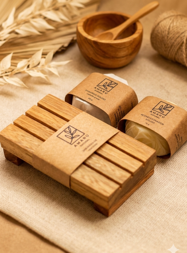 Producto - SHAMPOO + ACONDICIONADOR SÓLIDO + JABONERA DE MADERA
