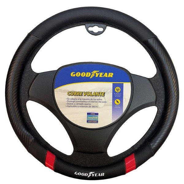 Producto - CUBRE VOLANTE GOODYEAR CARBONO CON DETALLE ROJO