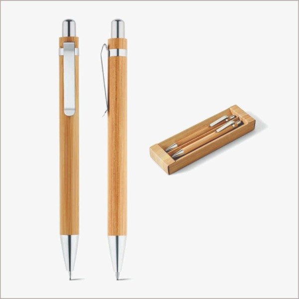 Producto - Set de bamboo de bolígrafo y lápiz mecánico con caja. GD