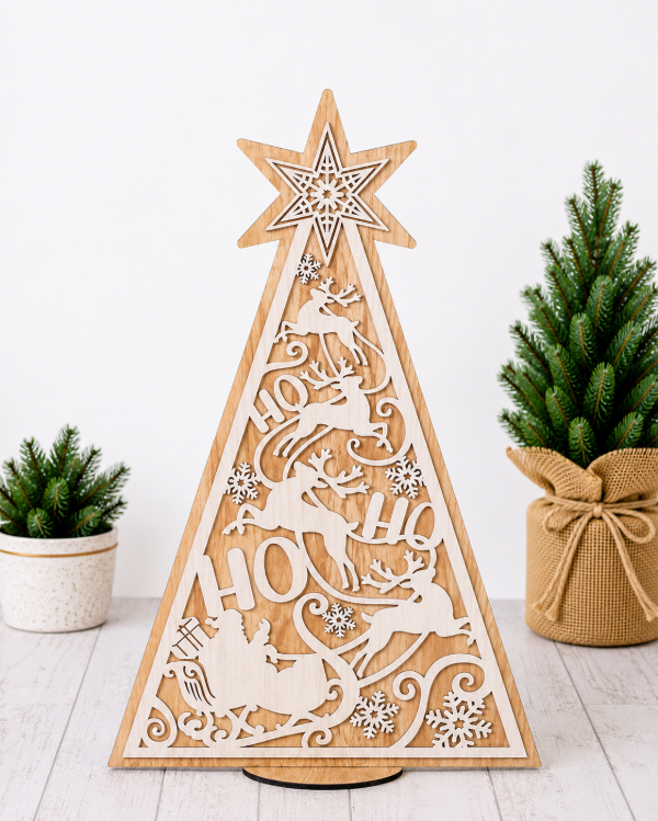 Producto - Pino "cipres" navideño con base color madera - 0