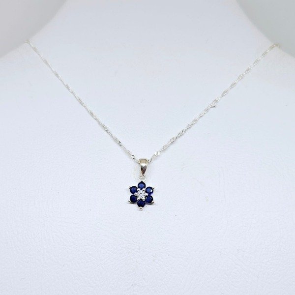 Producto - Cadena y dije Flor con piedras azules, de plata (cod891-3523)