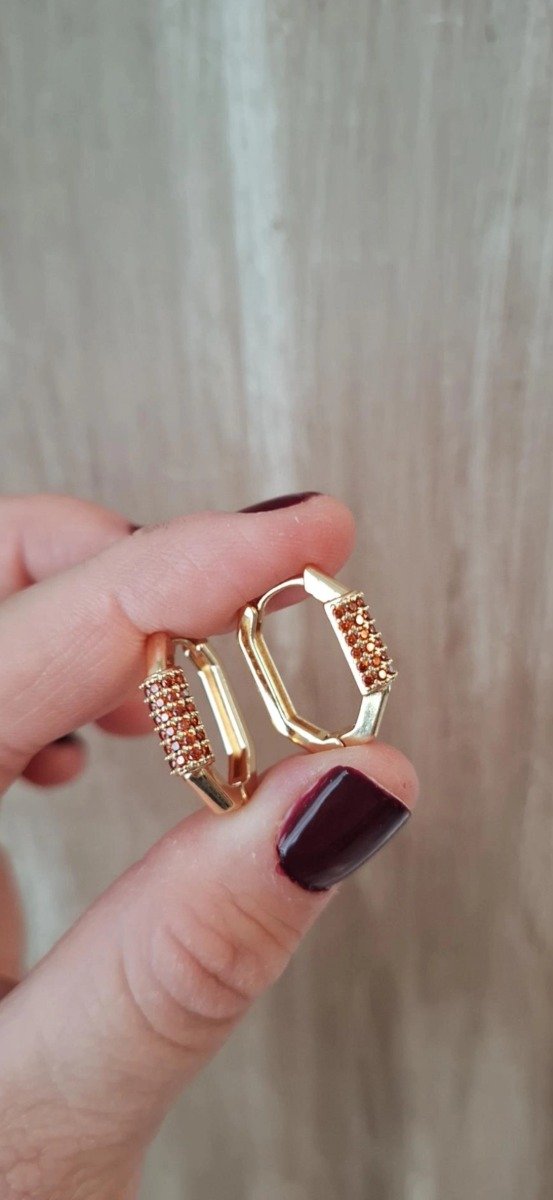 Producto - Argollitas Golden Hexagonales Micropave rojo