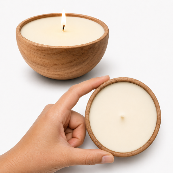 Producto - Velas - Cuenco Madera - 10x5 Cms
