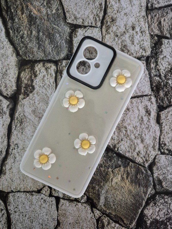 Producto - Funda alto impacto flores 3D Moto G14 blanca