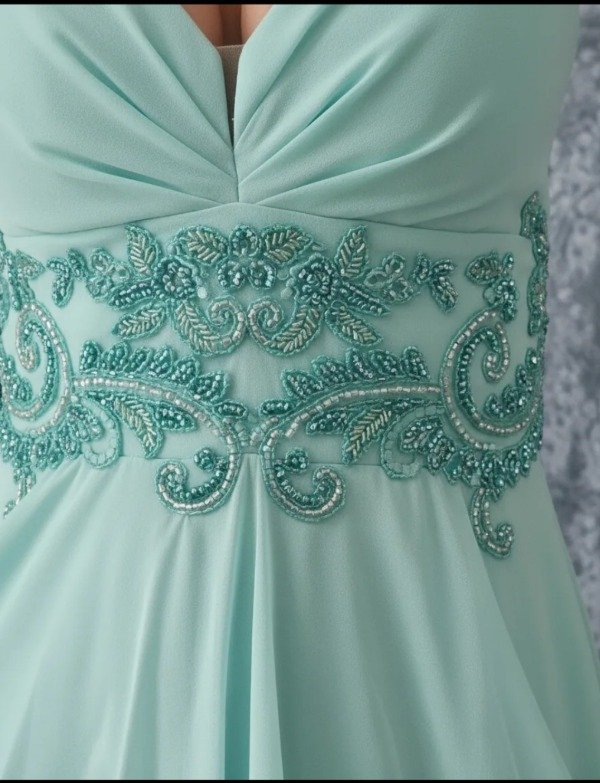 Vestido largo fiesta aqua escote corazón gasa — imagen 4