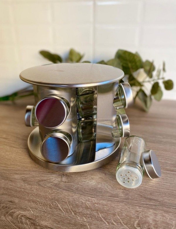 Producto - Especiero  giratorio de acero de 8 frascos