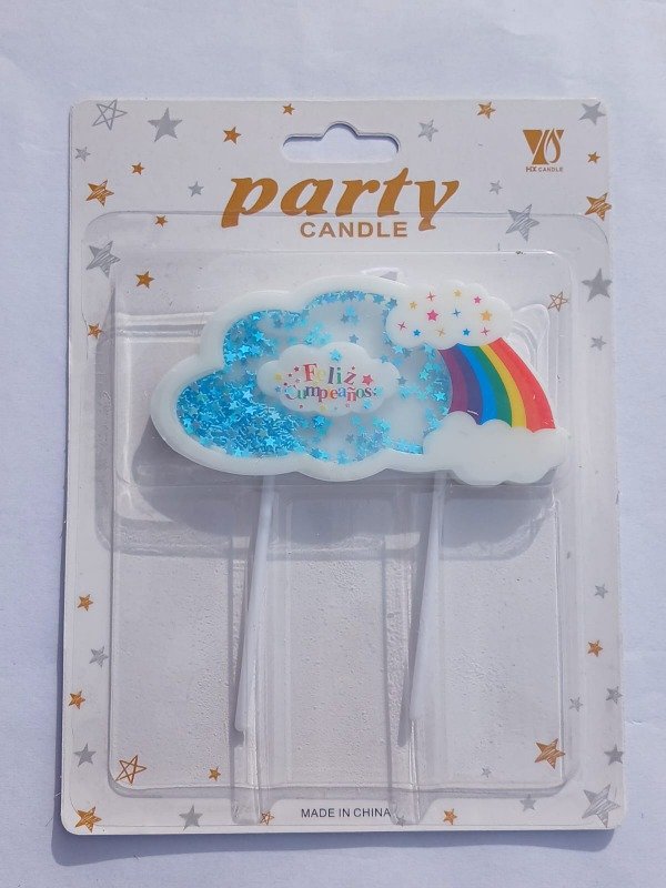 Producto - Vela Nube y Arcoiris "FC" c/Confetti Celeste