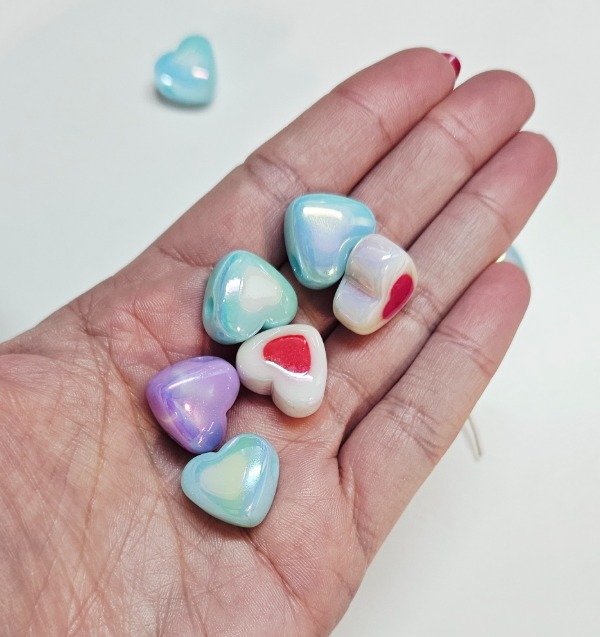 Producto - Cuentas de acrílico AB. Corazón pastel tornasol x 5u. - 1