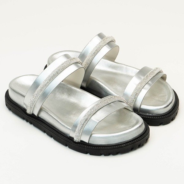 Producto - sandalia "papete" RAFITTHY plateada con tiras de strass COD.101078