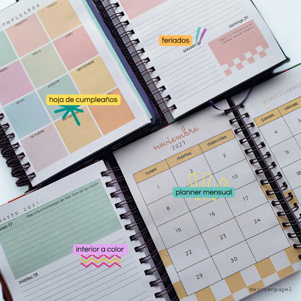Producto - Agenda 2027 Semana a la Vista - Rayado Verde/Celeste - 4