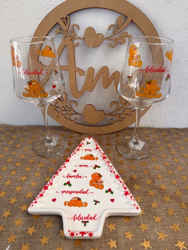 Producto - Set de dos copas y pino de cerámica