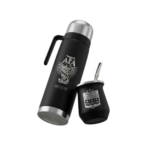 Producto - COMBO MUNDIAL TERMO NEGRO MATE CON VELO BOMBILLA CHATA GRABADO