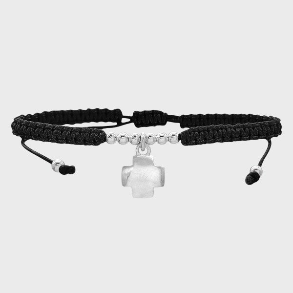 Producto - Pulsera de hilo y Plata 925 - Negro - Cruz del equilibrio