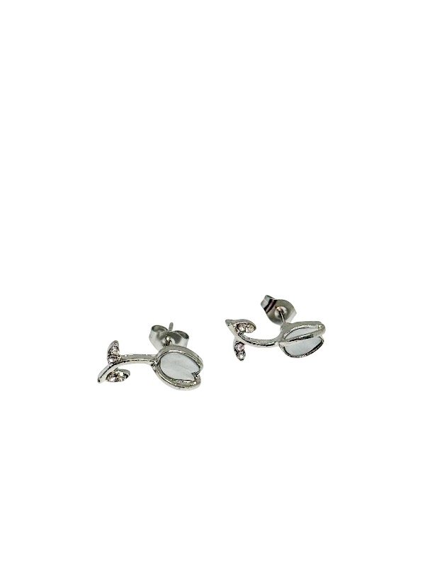 Producto - Aritos acero quirúrgico tulipán blanco con strass