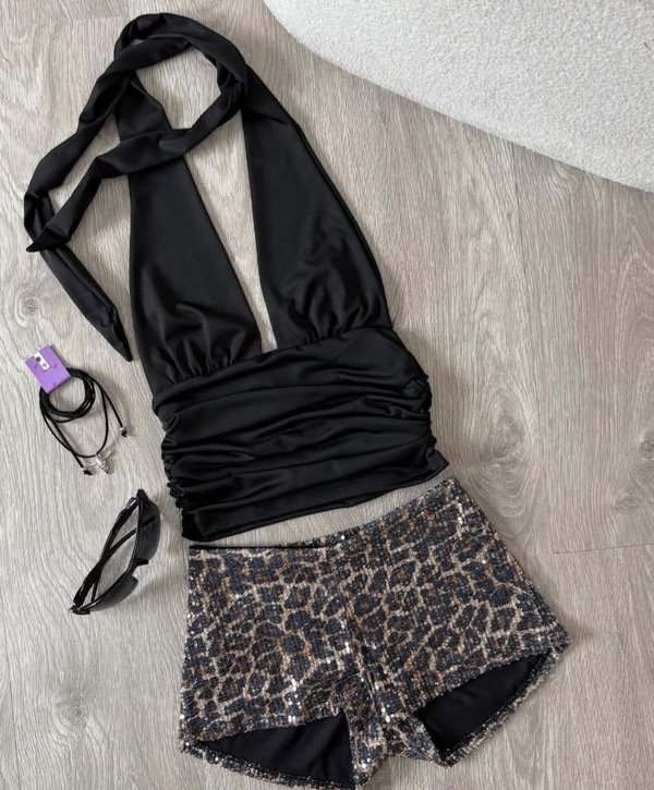 Producto - Short Lentejuelas Animal Print Tiro Bajo