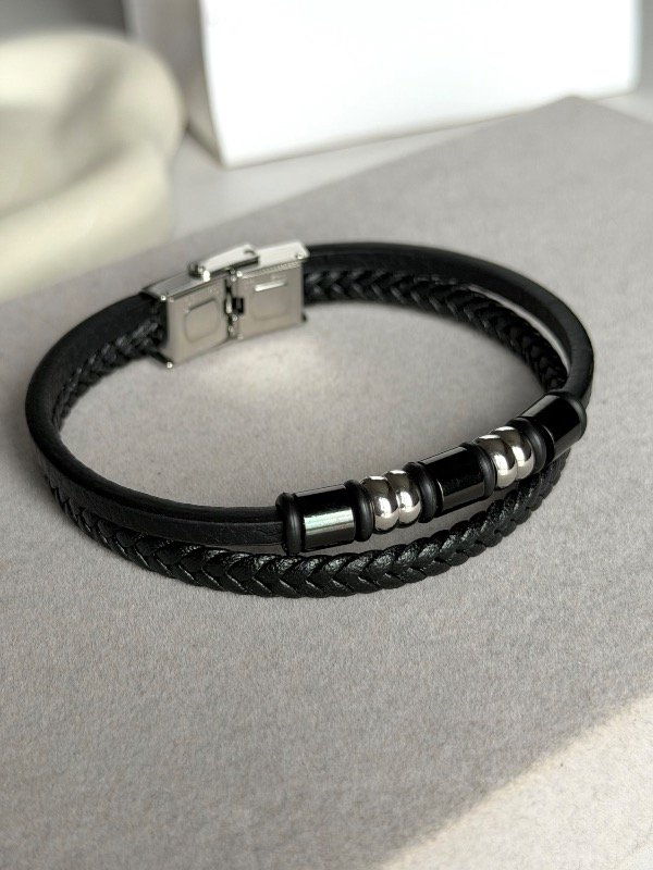 Producto - Pulsera cuero doble noir black - 1