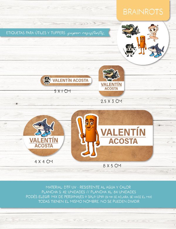 Producto - Etiquetas para ÚTILES y TUPPERS - 01.Brainrots