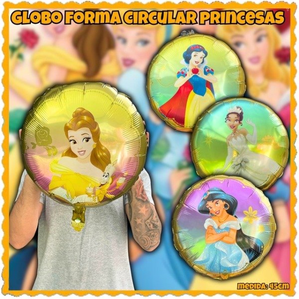 Producto - globo princesas 45 cm blancanieve bella tiana jasmine