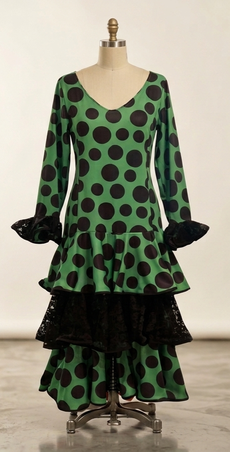 Producto - VESTIDO VERDE LUNAR Y ENCAJE