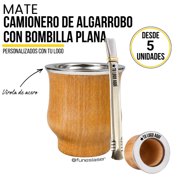 Producto - Mate Camionero de Algarrobo con Bombilla Plana - 0