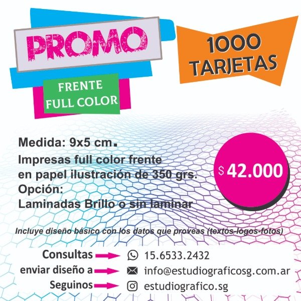 Producto - PROMO - Tarjetas Laminadas brillo o sin Laminar - Impresión Frente