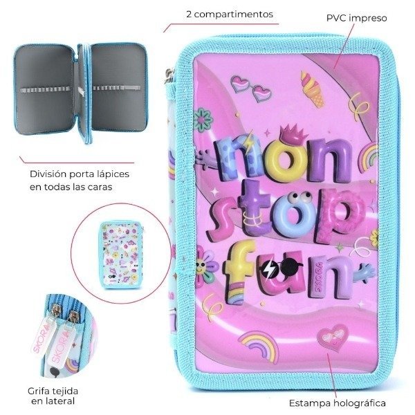 Producto - CARTUCHERA CANOPLA DOS PISOS SKORA THINK HAPPY LETTERING NON STOP 37797