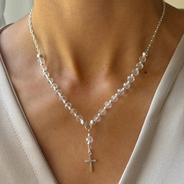 Producto - Conjunto Cristal + dije cruz. (cod.859)