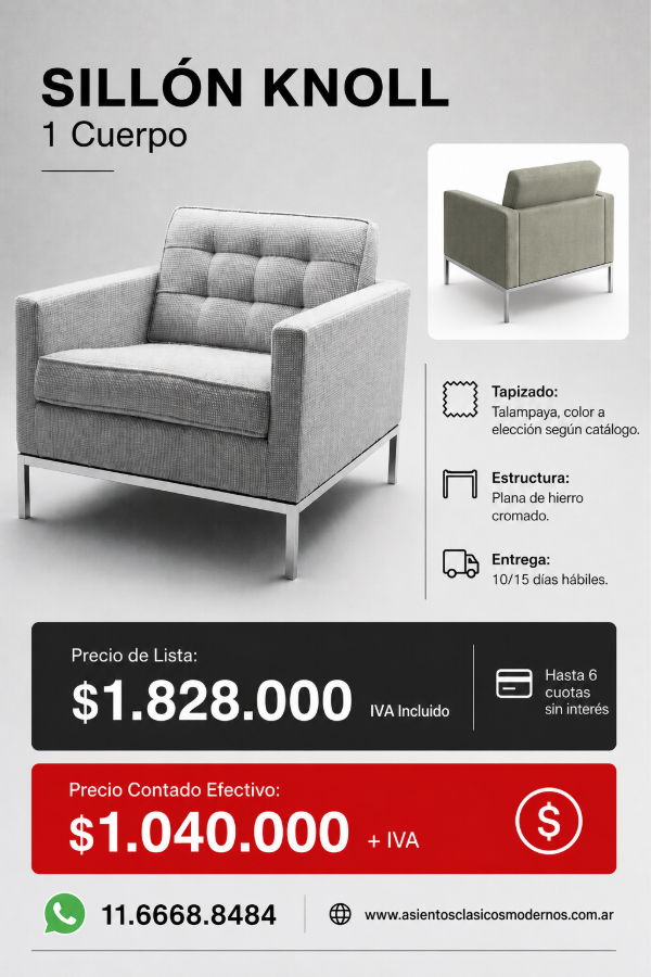 Producto - Sillón KNOLL 1 Cuerpo, Estructura Cromada, Tapizado Talampaya!!