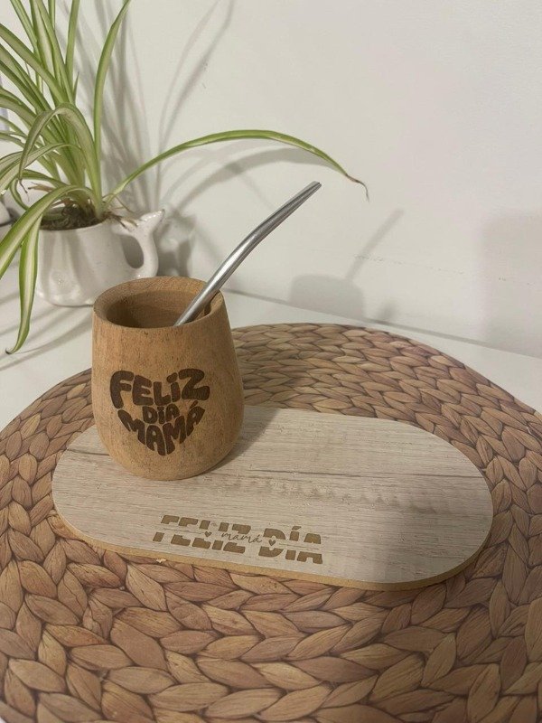 Producto - Set de Bandeja en MDF + Mate de Algarrobo (incluye bombilla)