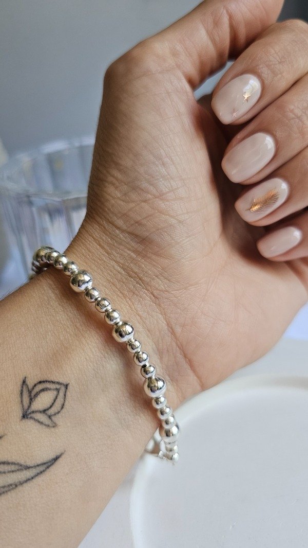 Producto - Pulsera bolitas 3x1 17cm. Acero Blanco