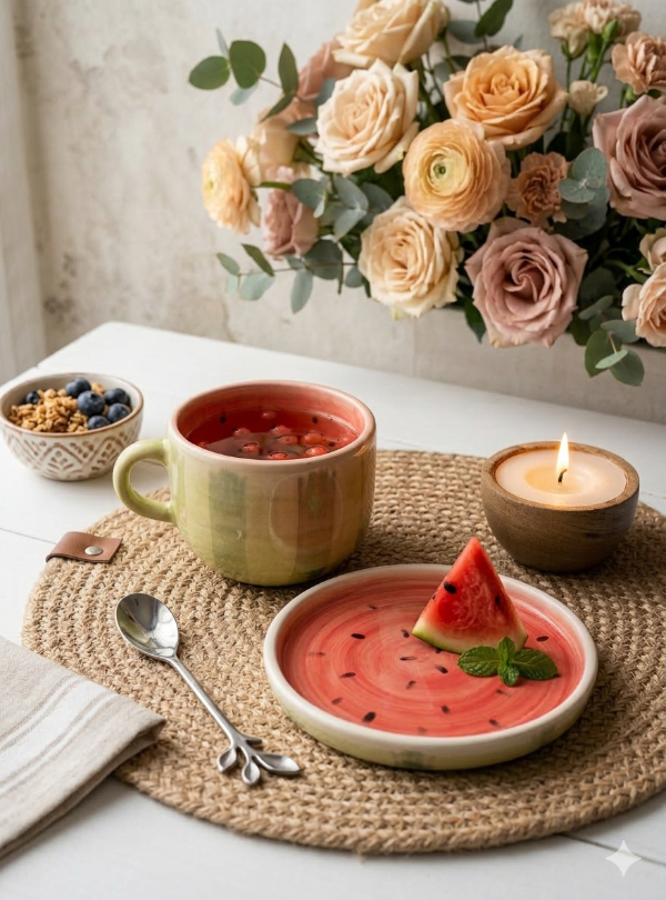 Producto - Set taza + plato Sandía artesanal