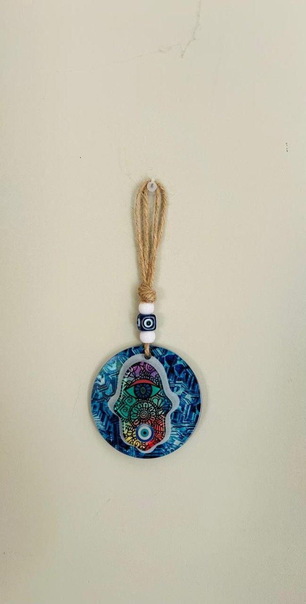 Producto - Colgante yute vidrio mandala con mano relieve modelo 4