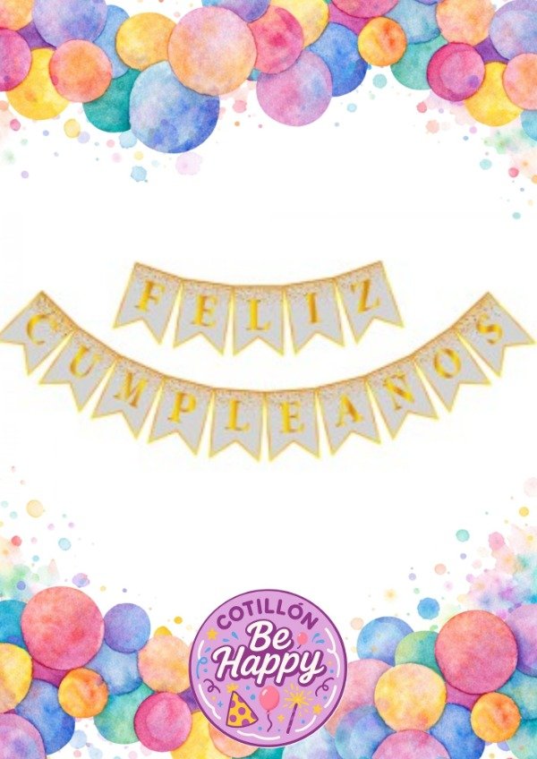Producto - BANDERIN FELIZ CUMPLEAÑOS CONFETTI BLANCO