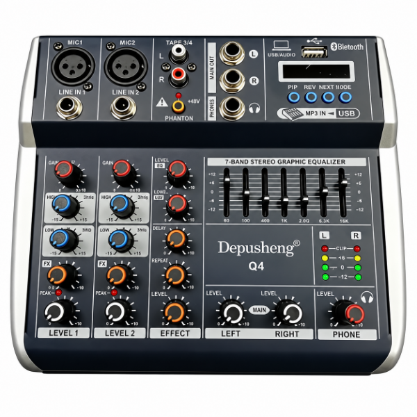 Producto - CONSOLA POTENCIADA DEPUSHENG 600W 4 CH/USB/BLUETOOTH/REC/EQ - 0