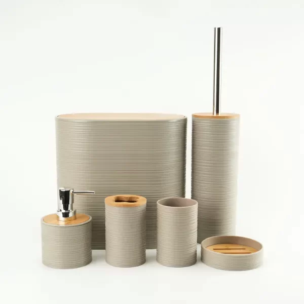 Producto - Set de Baño 6 pzs Plastico y Bambu