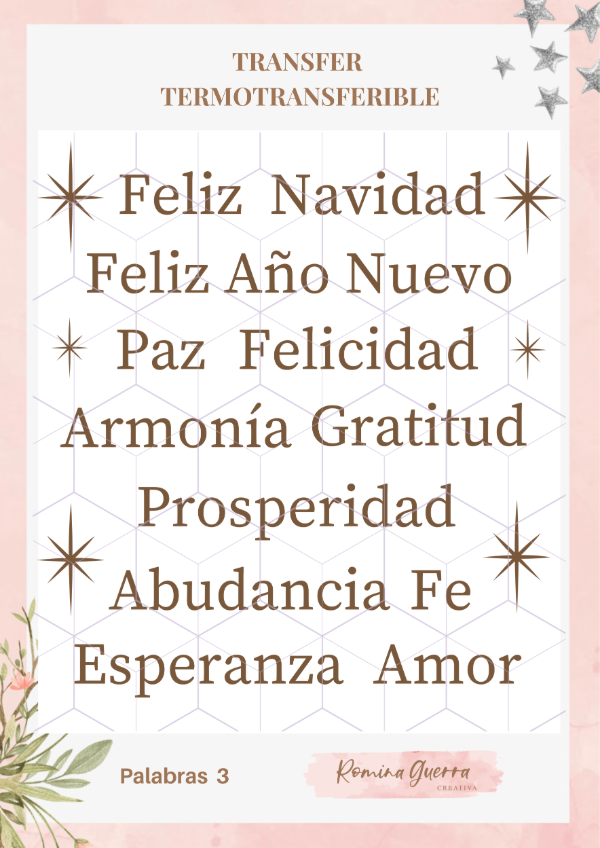 Producto - Transfer termotransferible - Palabras 3 Caramelo