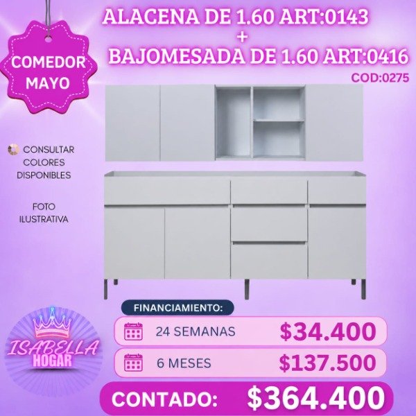 Producto - ALACENA 1.60 + BAJOMESADA 1.60 LIVORNO
