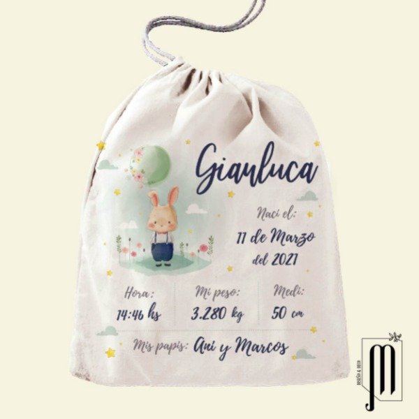Bolsa de tela con manija Personalizada 3 (datos de nacimiento)