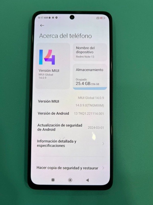 Producto - PLACA MAIN XIAOMI REDMI NOTE 13 4G 256GB LIBRE DE TODO (MODELO 23129RA5FL) - 2